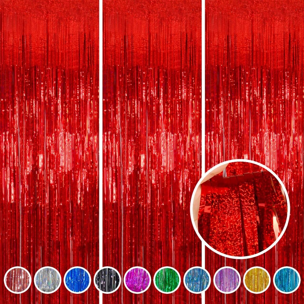 3-Pack Red Foil Fringe Curtains 3.2x8.2ft Party Backdrop Decorations